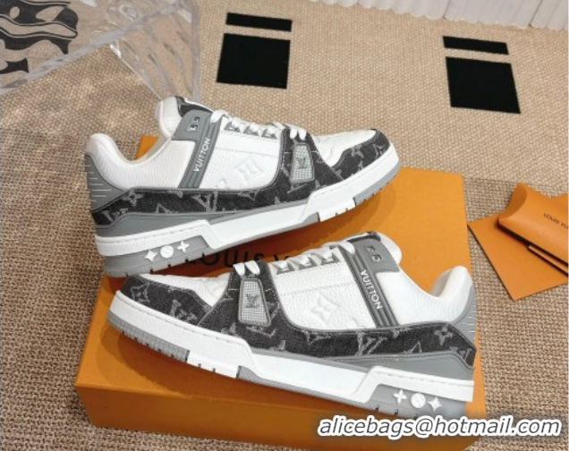 Low Cost Louis Vuitton LV Trainer Sneakers in Monogram Denim and Grained Leather White/Grey 2026 1A9JGF 0303119