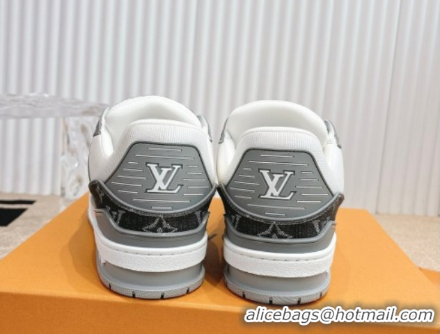 Low Cost Louis Vuitton LV Trainer Sneakers in Monogram Denim and Grained Leather White/Grey 2026 1A9JGF 0303119
