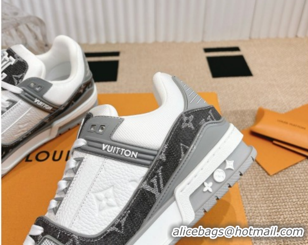Low Cost Louis Vuitton LV Trainer Sneakers in Monogram Denim and Grained Leather White/Grey 2026 1A9JGF 0303119
