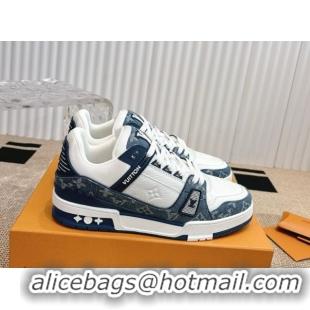 Stylish Louis Vuitton LV Trainer Sneakers in Monogram Denim and Grained Leather White/Blue 2026 1A9JGF 0303118