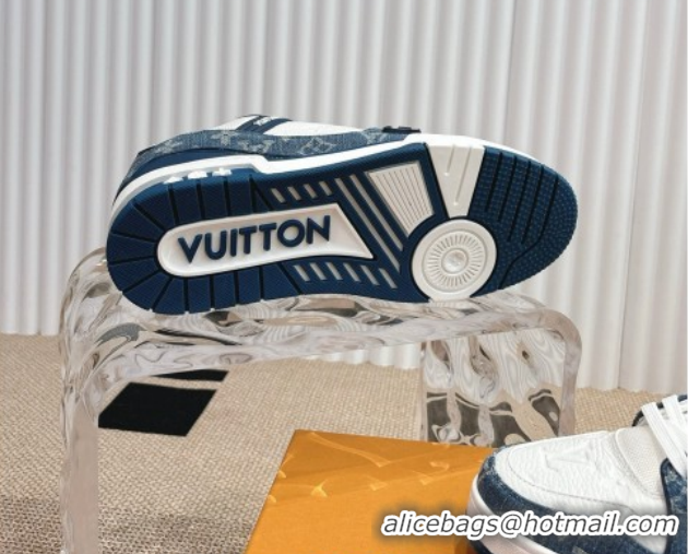 Stylish Louis Vuitton LV Trainer Sneakers in Monogram Denim and Grained Leather White/Blue 2026 1A9JGF 0303118