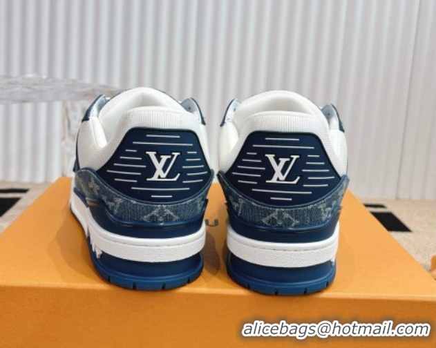 Stylish Louis Vuitton LV Trainer Sneakers in Monogram Denim and Grained Leather White/Blue 2026 1A9JGF 0303118