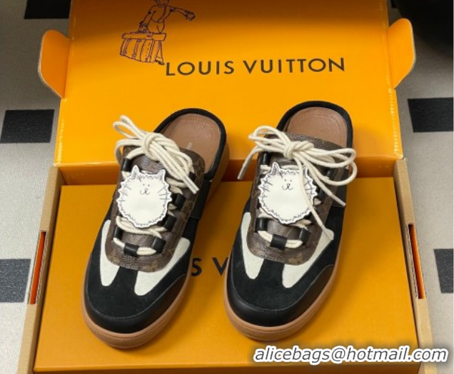 Grade Quality Louis Vuitton Lous Open Back Sneaker Mules in Canvas Black 2026 1AICF5