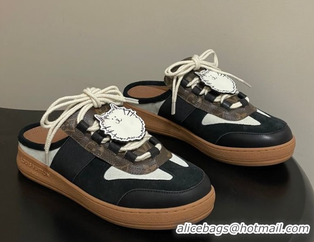 Grade Quality Louis Vuitton Lous Open Back Sneaker Mules in Canvas Black 2026 1AICF5