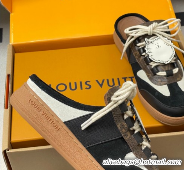 Grade Quality Louis Vuitton Lous Open Back Sneaker Mules in Canvas Black 2026 1AICF5