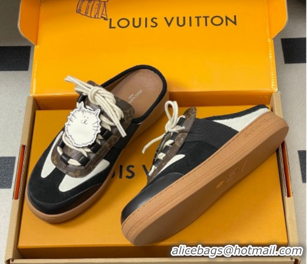 Grade Quality Louis Vuitton Lous Open Back Sneaker Mules in Canvas Black 2026 1AICF5