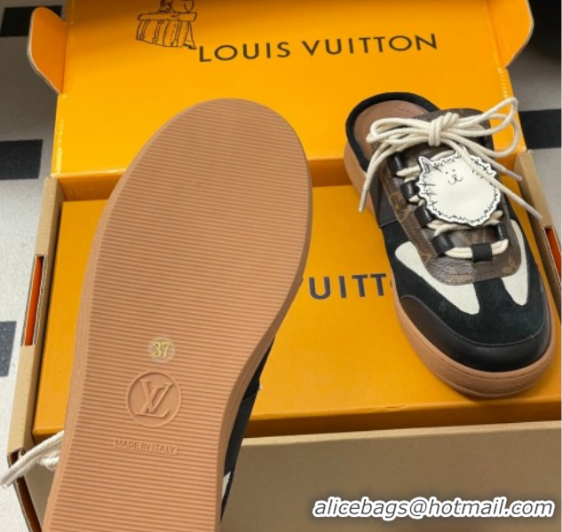 Grade Quality Louis Vuitton Lous Open Back Sneaker Mules in Canvas Black 2026 1AICF5
