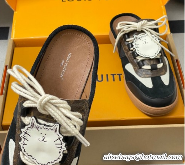 Grade Quality Louis Vuitton Lous Open Back Sneaker Mules in Canvas Black 2026 1AICF5