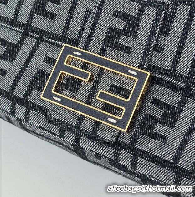 Buy Cheap Fendi Baguette Bag in Dark Blue Denim-effect FF Jacquard 8679 2026 Top