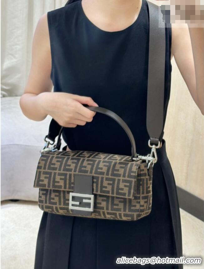 Luxury Cheap Fendi Baguette Bag in Tobacco Brown FF Jacquard Fabric 8679 Brown/Silver 2026 Top