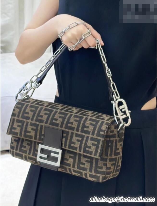 Luxury Cheap Fendi Baguette Bag in Tobacco Brown FF Jacquard Fabric 8679 Brown/Silver 2026 Top