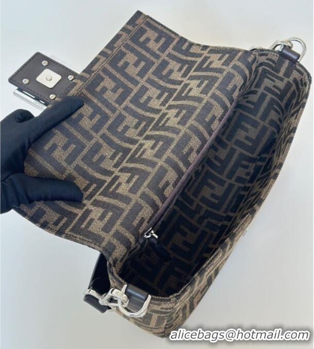 Luxury Cheap Fendi Baguette Bag in Tobacco Brown FF Jacquard Fabric 8679 Brown/Silver 2026 Top