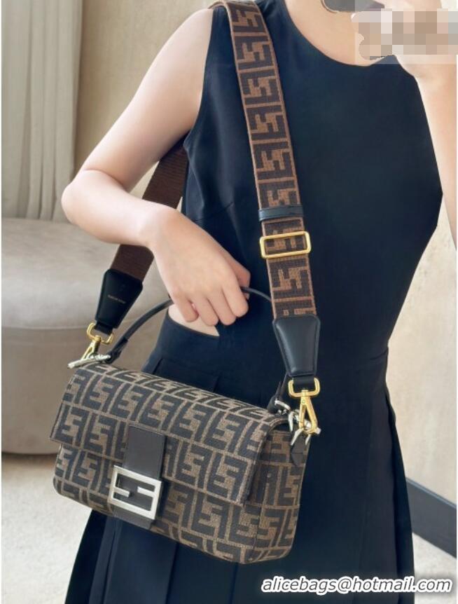 Luxury Cheap Fendi Baguette Bag in Tobacco Brown FF Jacquard Fabric 8679 Brown/Silver 2026 Top