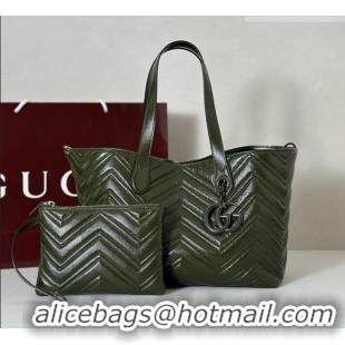Luxury Discount Gucci GG Marmont Medium Tote Bag in Matelassé Chevron Nappa Leather 855279 Dark Green 2026