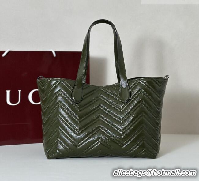 Luxury Discount Gucci GG Marmont Medium Tote Bag in Matelassé Chevron Nappa Leather 855279 Dark Green 2026