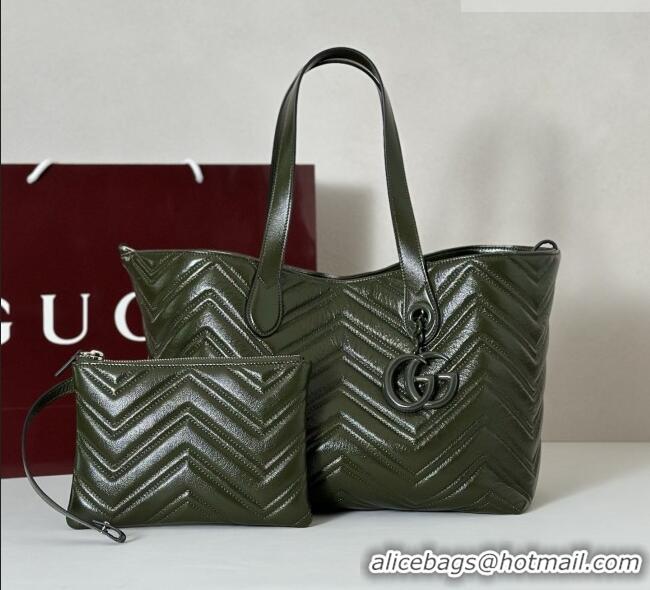 Luxury Discount Gucci GG Marmont Medium Tote Bag in Matelassé Chevron Nappa Leather 855279 Dark Green 2026