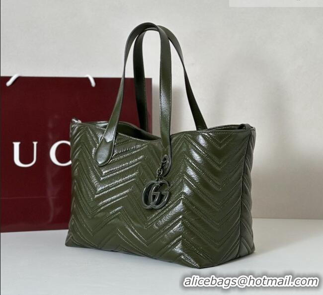 Luxury Discount Gucci GG Marmont Medium Tote Bag in Matelassé Chevron Nappa Leather 855279 Dark Green 2026