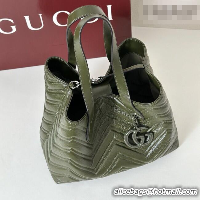Luxury Discount Gucci GG Marmont Medium Tote Bag in Matelassé Chevron Nappa Leather 855279 Dark Green 2026