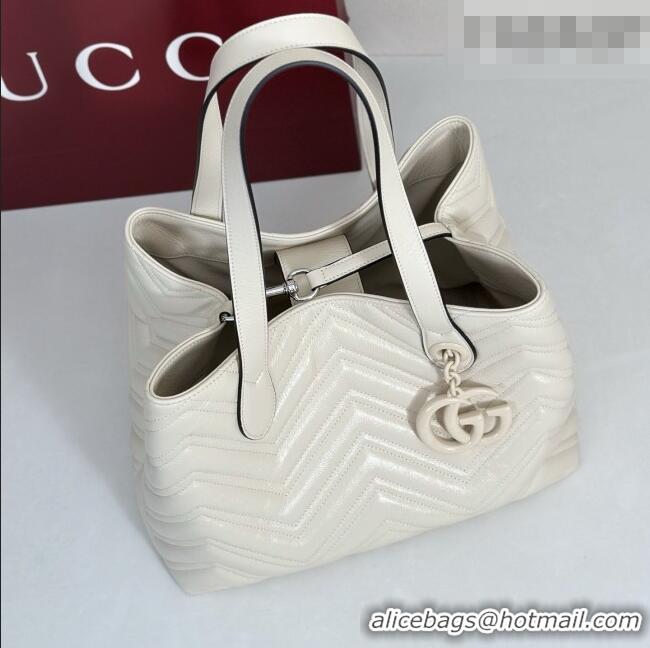 Buy Fashionable Gucci GG Marmont Medium Tote Bag in Matelassé Chevron Nappa Leather 855279 White 2026