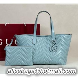 Best Product Gucci GG Marmont Medium Tote Bag in Matelassé Chevron Nappa Leather 855279 Blue 2026