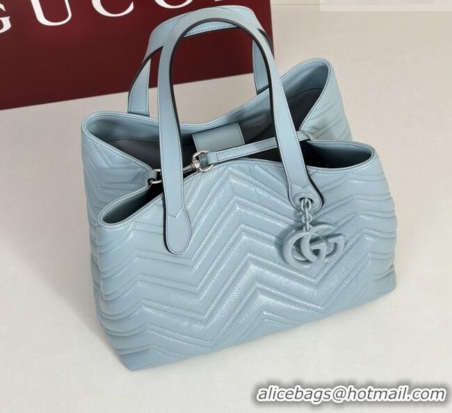 Best Product Gucci GG Marmont Medium Tote Bag in Matelassé Chevron Nappa Leather 855279 Blue 2026