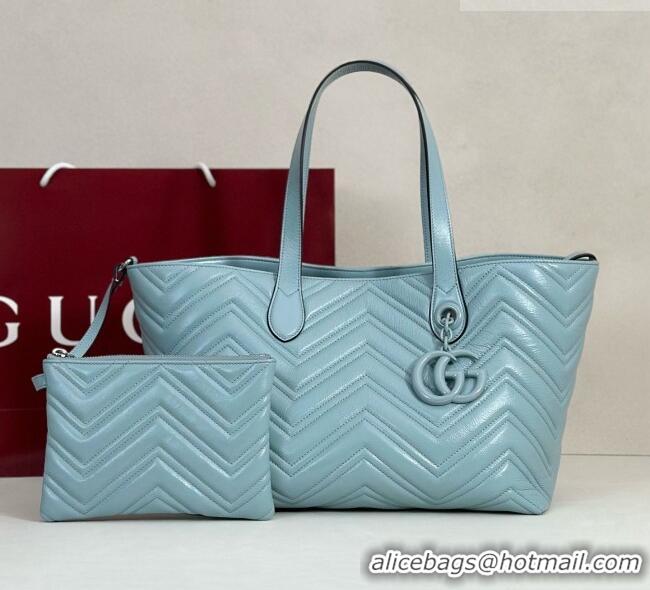 Best Product Gucci GG Marmont Medium Tote Bag in Matelassé Chevron Nappa Leather 855279 Blue 2026