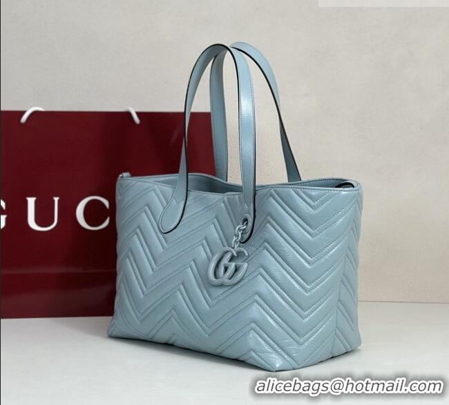 Best Product Gucci GG Marmont Medium Tote Bag in Matelassé Chevron Nappa Leather 855279 Blue 2026
