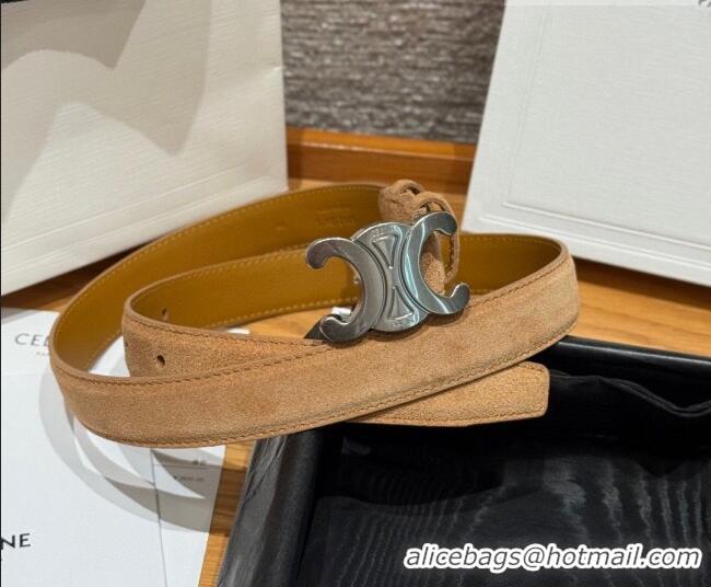 Best Product Celine Triomphe Medium Belt 2.5cm in Suede CE031603 Beige/Silver 2026