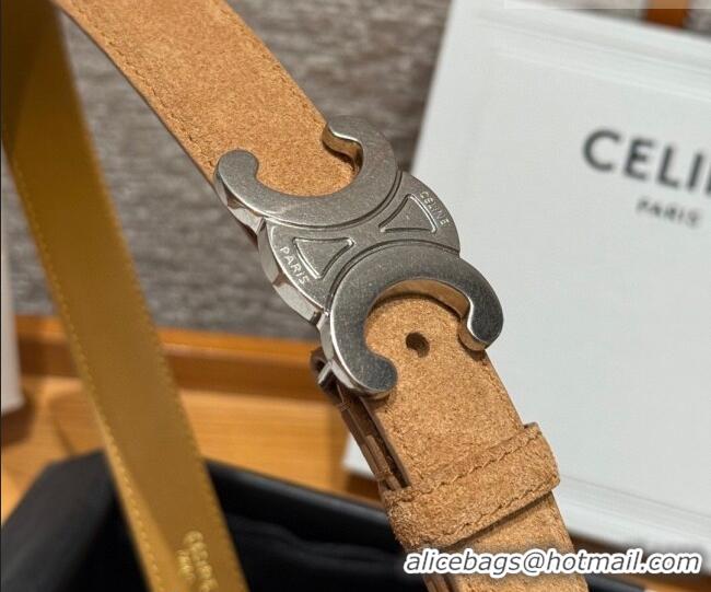 Best Product Celine Triomphe Medium Belt 2.5cm in Suede CE031603 Beige/Silver 2026