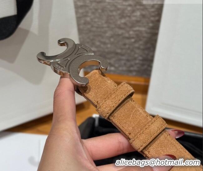 Best Product Celine Triomphe Medium Belt 2.5cm in Suede CE031603 Beige/Silver 2026