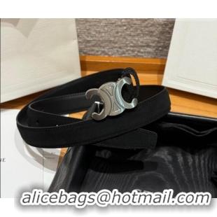 Buy Fashionable Celine Triomphe Medium Belt 2.5cm in Suede CE031603 Black/Silver 2026
