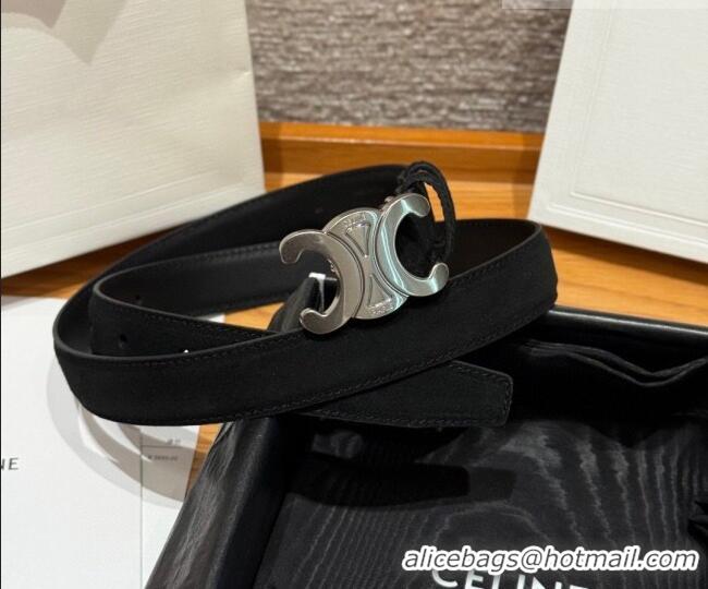 Buy Fashionable Celine Triomphe Medium Belt 2.5cm in Suede CE031603 Black/Silver 2026