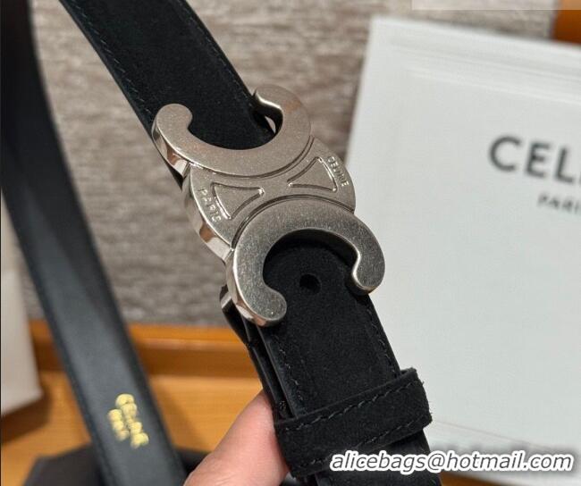 Buy Fashionable Celine Triomphe Medium Belt 2.5cm in Suede CE031603 Black/Silver 2026