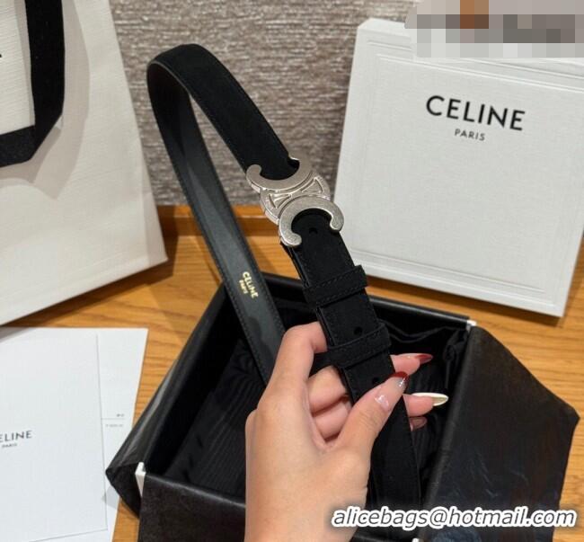 Buy Fashionable Celine Triomphe Medium Belt 2.5cm in Suede CE031603 Black/Silver 2026