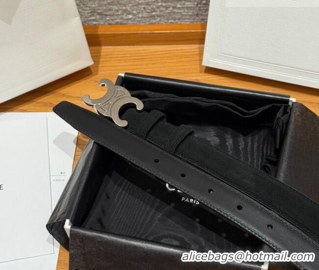 Buy Fashionable Celine Triomphe Medium Belt 2.5cm in Suede CE031603 Black/Silver 2026