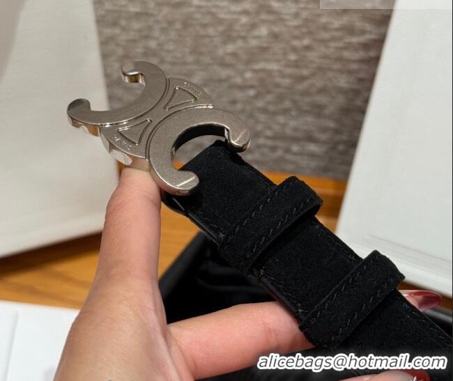 Buy Fashionable Celine Triomphe Medium Belt 2.5cm in Suede CE031603 Black/Silver 2026