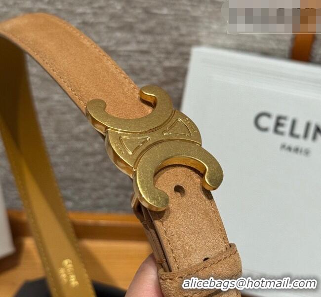 Trendy Design Celine Triomphe Medium Belt 2.5cm in Suede CE031603 Beige/Gold 2026