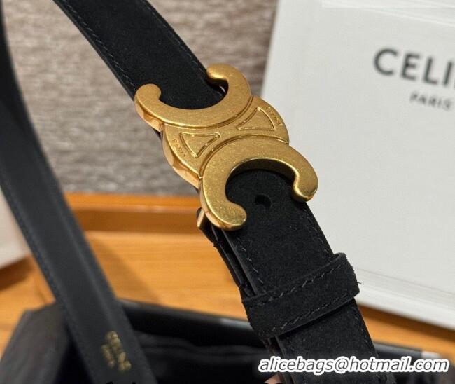 Luxury Cheap Celine Triomphe Medium Belt 2.5cm in Suede CE031603 Black/Gold 2026