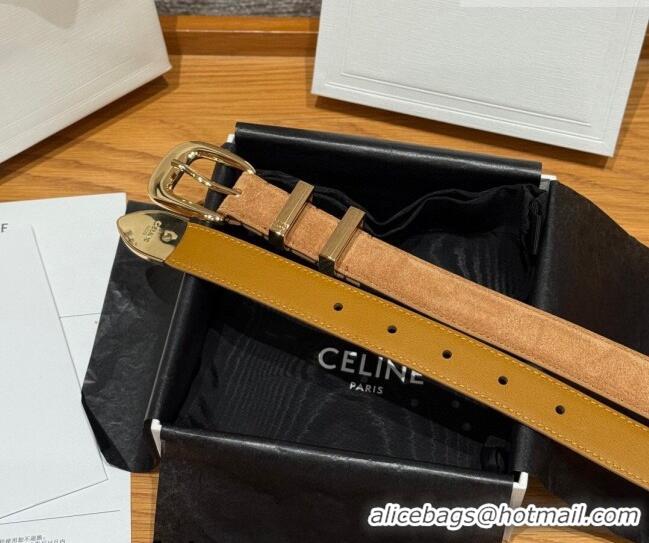 Best Product Celine Triomphe Medium Belt 2.5cm with Pin Buckle in Suede CE031604 Beige/Gold 2026