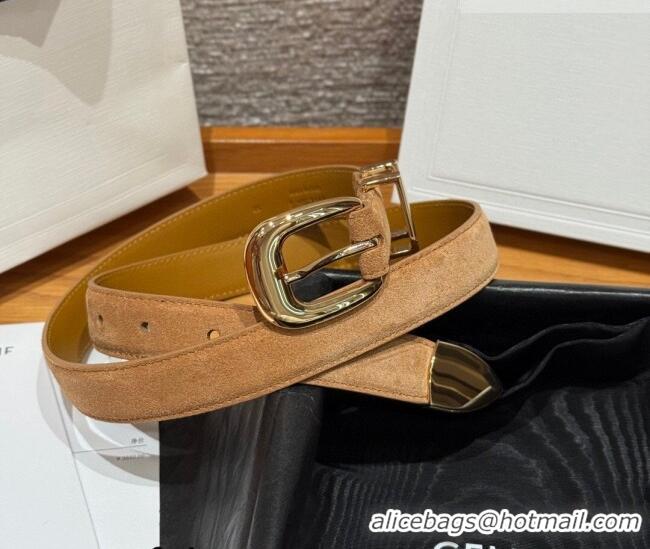 Best Product Celine Triomphe Medium Belt 2.5cm with Pin Buckle in Suede CE031604 Beige/Gold 2026
