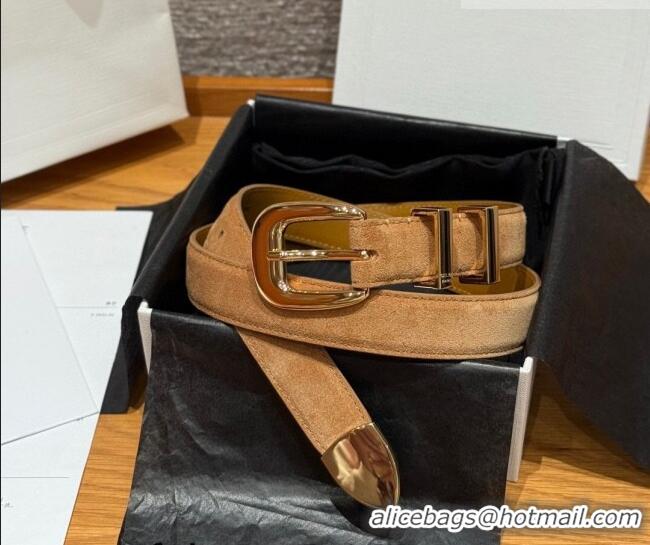 Best Product Celine Triomphe Medium Belt 2.5cm with Pin Buckle in Suede CE031604 Beige/Gold 2026
