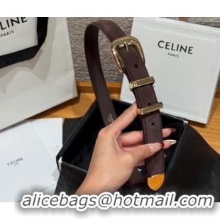 Best Quality Celine Triomphe Medium Belt 2.5cm with Pin Buckle in Suede CE031604 Dark Brown/Gold 2026