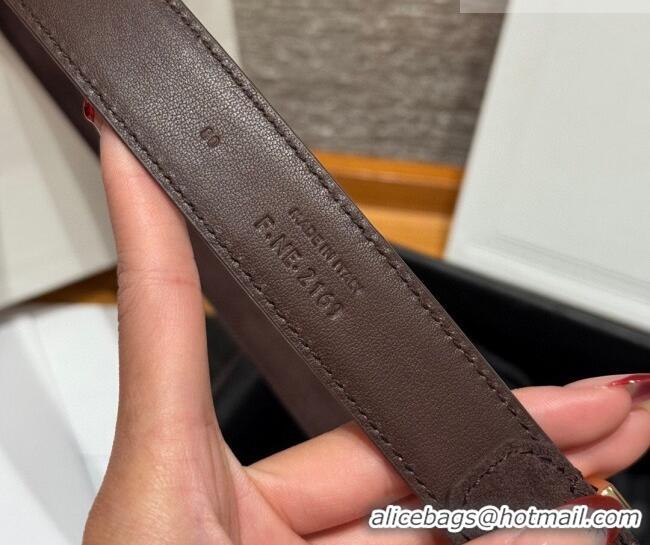 Best Quality Celine Triomphe Medium Belt 2.5cm with Pin Buckle in Suede CE031604 Dark Brown/Gold 2026