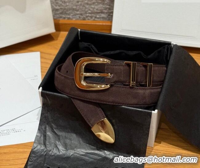 Best Quality Celine Triomphe Medium Belt 2.5cm with Pin Buckle in Suede CE031604 Dark Brown/Gold 2026