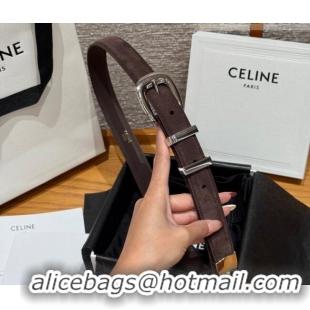 Most Popular Celine Triomphe Medium Belt 2.5cm with Pin Buckle in Suede CE031604 Dark Brown/Silver 2026
