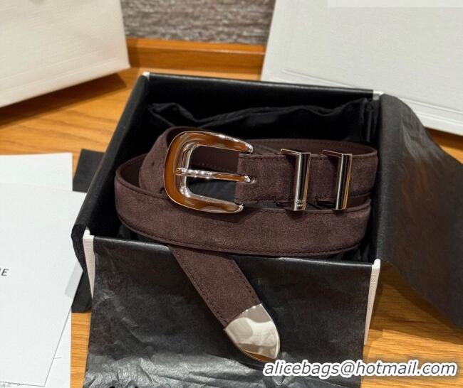 Most Popular Celine Triomphe Medium Belt 2.5cm with Pin Buckle in Suede CE031604 Dark Brown/Silver 2026