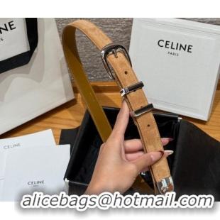 Discount Price Celine Triomphe Medium Belt 2.5cm with Pin Buckle in Suede CE031604 Beige/Silver 2026