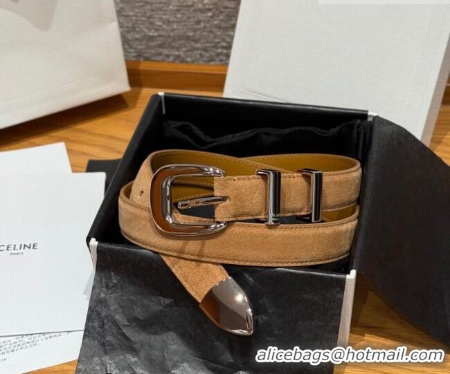 Discount Price Celine Triomphe Medium Belt 2.5cm with Pin Buckle in Suede CE031604 Beige/Silver 2026
