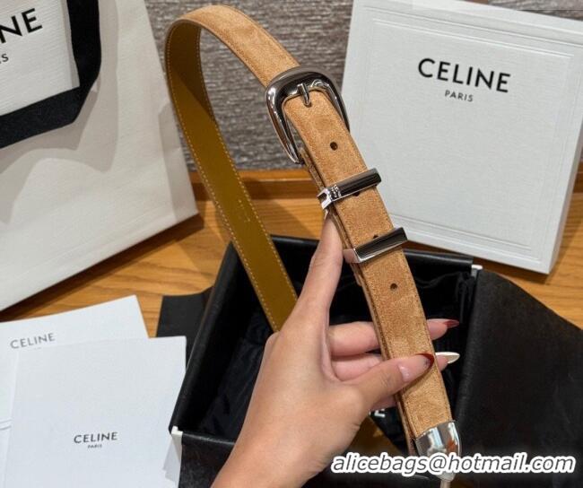 Discount Price Celine Triomphe Medium Belt 2.5cm with Pin Buckle in Suede CE031604 Beige/Silver 2026