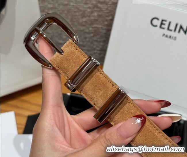 Discount Price Celine Triomphe Medium Belt 2.5cm with Pin Buckle in Suede CE031604 Beige/Silver 2026